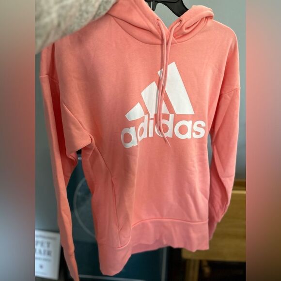 Adidas Classic Logo Hoodie Size XS Bright Coral Pink - Picture 3 of 12